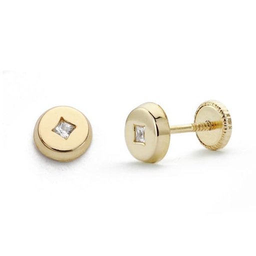 [P18485] 18K PENDIENTES ORO AMARILLO ROSCA REDONDO CIRCONITA 5 MM