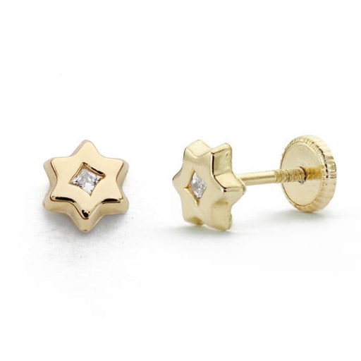 [P18486] 18K PENDIENTES ORO AMARILLO ESTRELLA CIRCONITA 6X5 MM