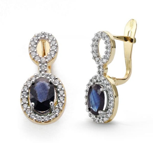 [P18493-ZA] 18K PENDIENTES ZAFIRO Y CIRCONITAS 18X8 MM