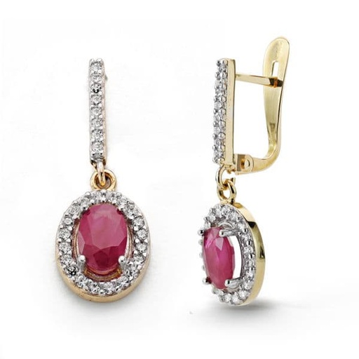 [P18494-RU] 18K PENDIENTES RUBI Y CIRCONITAS 22X7 MM