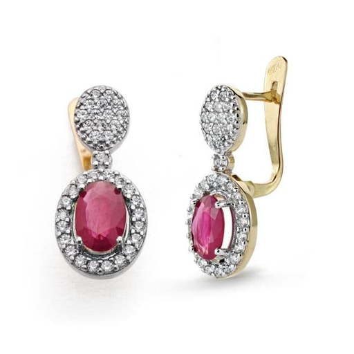 [P18504-RU] 18K PENDIENTES RUBI FINO 0.96 QT Y CIRCONITAS 18X8 MM