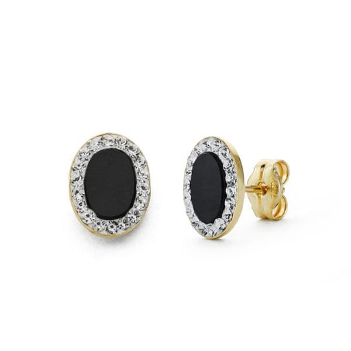 [P18534-ON] 18K PENDIENTES OVAL ONIX. 8X6 MMPRESION