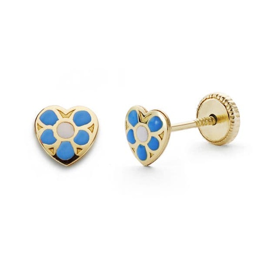 [P18539-AZ] 18K PENDIENTES ORO AMARILLO CORAZON AZUL. 5X5 MM