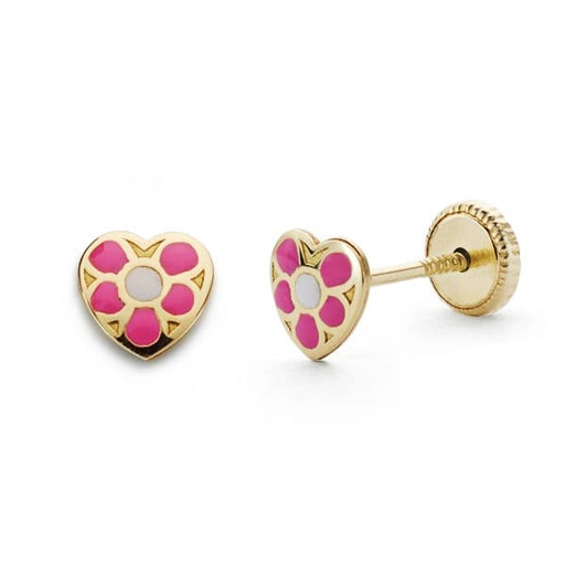 [P18539-RO] 18K PENDIENTES ORO AMARILLO CORAZON ROSA 5X5 MM