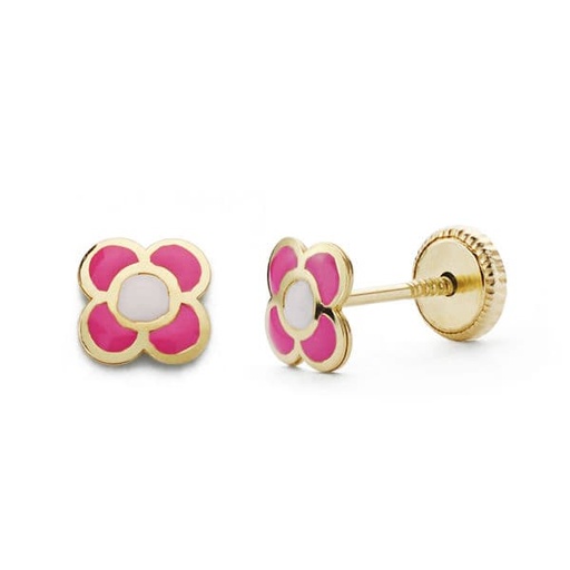 [P18540-RO] 18K PENDIENTES ORO AMARILLO FLOR ROSA 6X6 MM