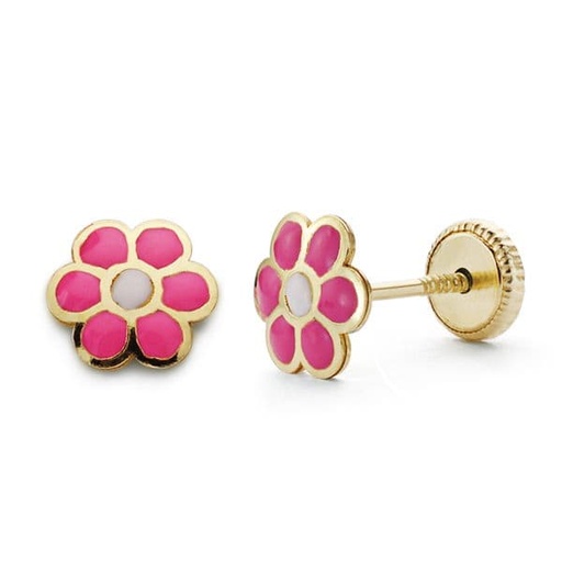 [P18541-RO] 18K PENDIENTES ORO AMARILLO MARGARITA ROSA 6X6 MM