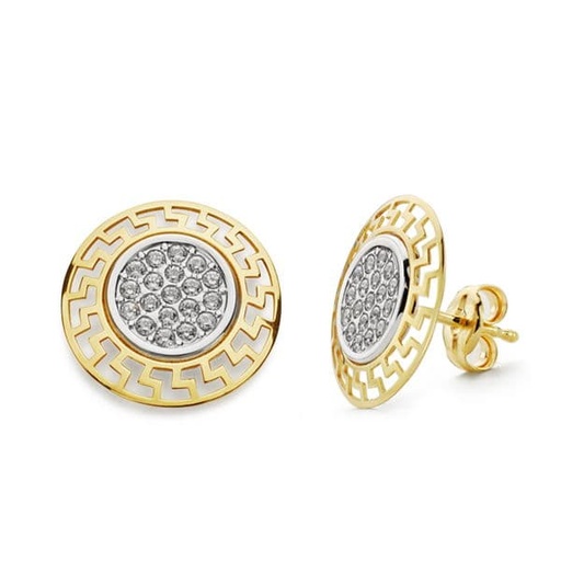 [P18568] 18K PENDIENTES CIRCONITAS BICOLOR 12 MM