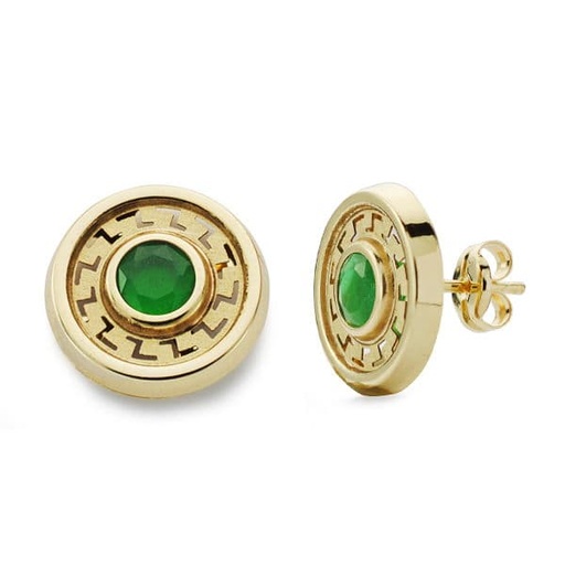 [P18569-VE] 18K PENDIENTES REDONDOS PIEDRA VERDE 11 MM