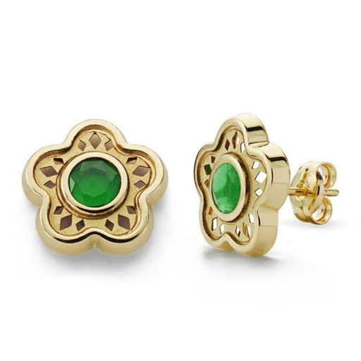 [P18570-VE] 18K PENDIENTES FLOR PIEDRA COLOR VERDE 11 MM