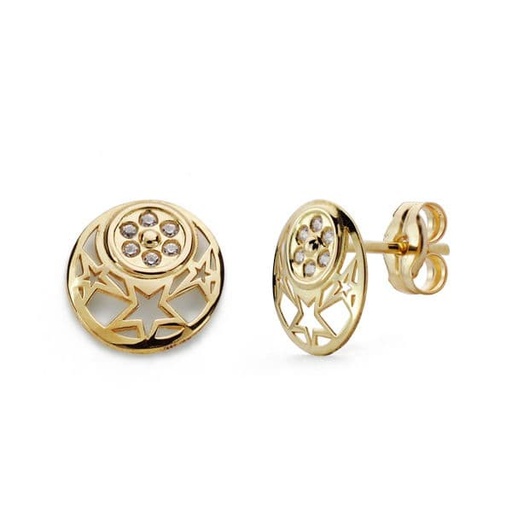 [P18573] 18K PENDIENTES CALADOS CIRCONITAS 8 MM