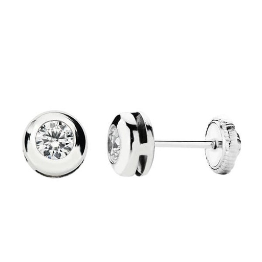 [P18576] 18K PENDIENTES CHATON CIRCONITA ORO BLANCO 5.5 MM