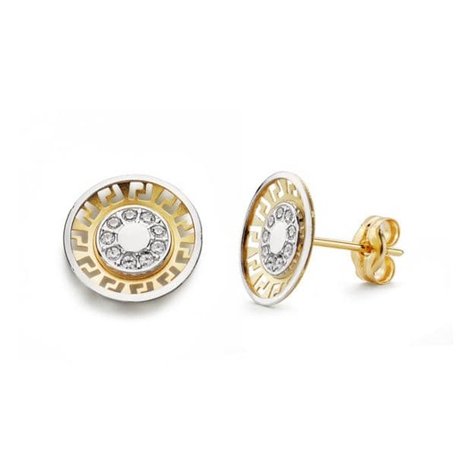 [P18580] 18K PENDIENTES ORO BICOLOR CIRCONITAS 10 MM