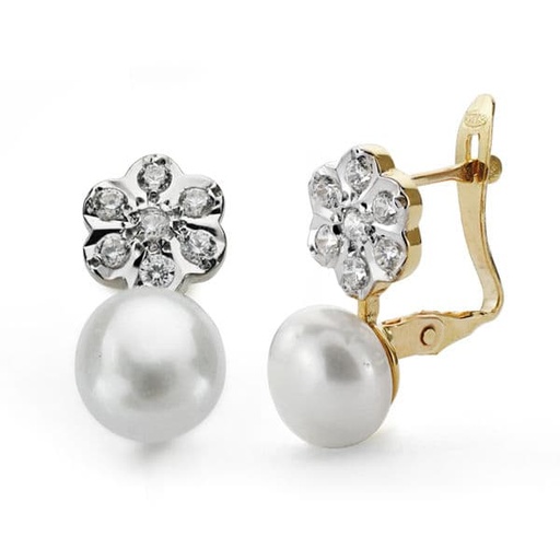 [P18585] 18K PENDIENTES PERLA 7 MM Y FLOR CATALAN