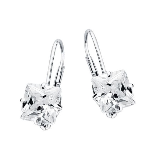 [P18590] 18K PENDIENTES ORO BLANCO PIEDRA CUADRADA 7X7 MM