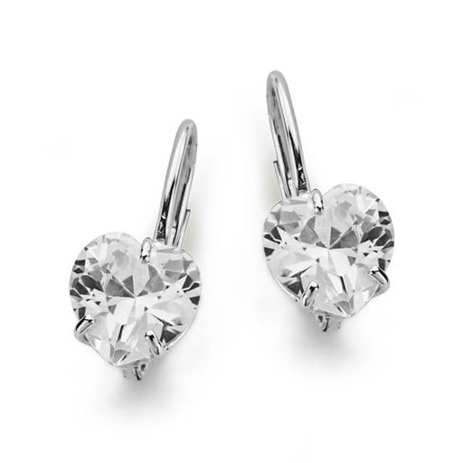 [P18594] 18K PENDIENTES ORO BLANCO PIEDRA CORAZON 8X8 MM