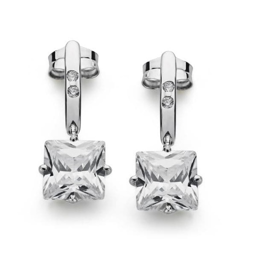 [P18595] 18K PENDIENTES ORO BLANCO PIEDRA 7X7 MM