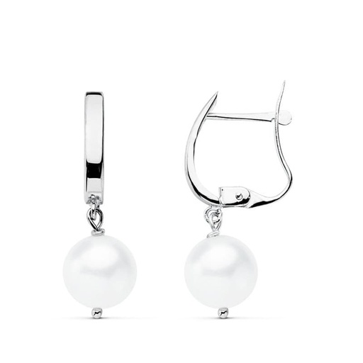 [P18603] 18K PENDIENTES ORO BLANCO PERLA 25X7.5 MM