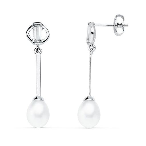 [P18605] 18K PENDIENTES ORO BLANCO PERLA 29X6 MM