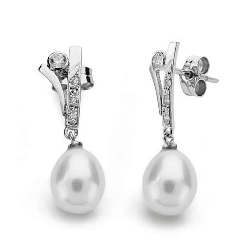 [P18619] 18K PENDIENTES ORO BLANCO PERLA 23X7 MM