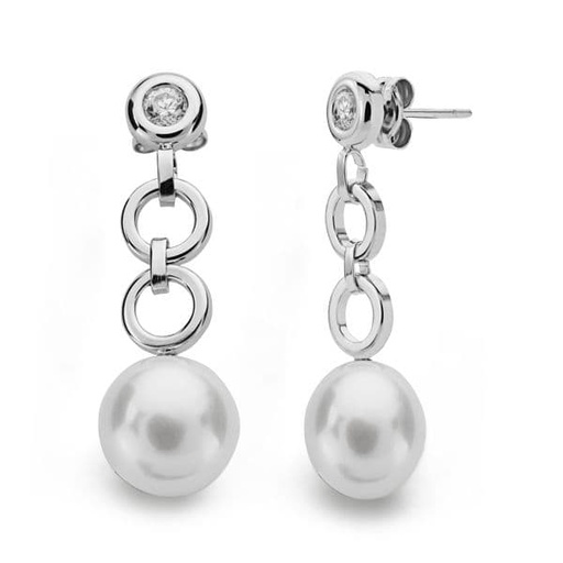 [P18620] 18K PENDIENTES ORO BLANCO PERLA CIRCONITA 29X9 MM