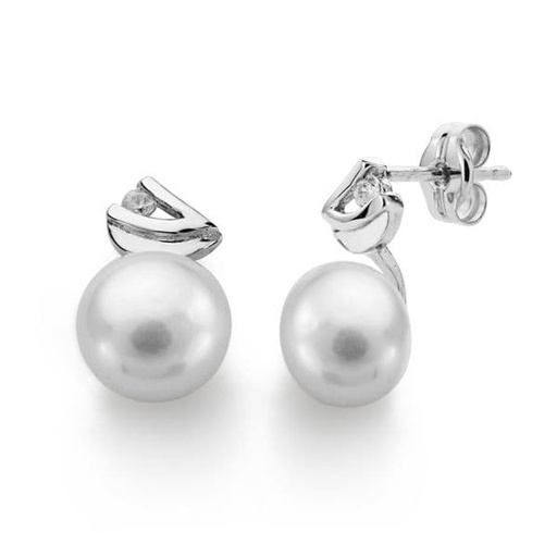 [P18621] 18K PENDIENTES ORO BLANCO PERLA CIRCONITA 11X7 MM