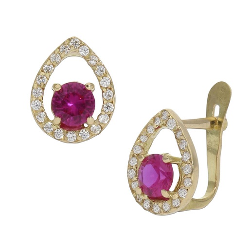 [P1295] Pendientes oro 18 kt crisopal rojo