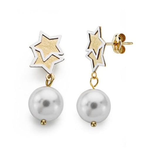 [P18628] 18K PENDIENTES BICOLOR PERLA 25X8 MM