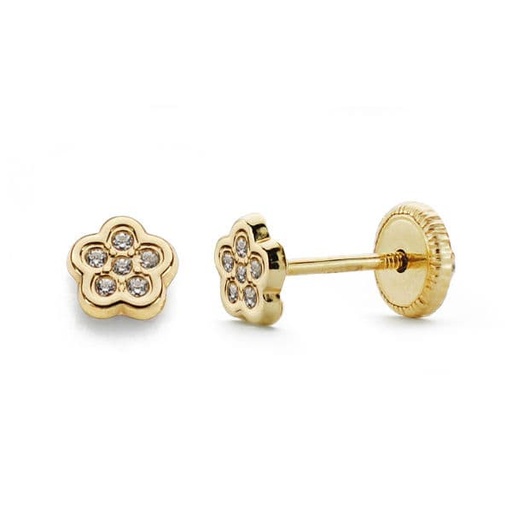 [P18632] 18K PENDIENTES FLOR CIRCONITAS ROSCA 4.5 MM
