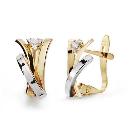 [P18634] 18K PENDIENTES BANDAS BICOLOR 12X7 MM