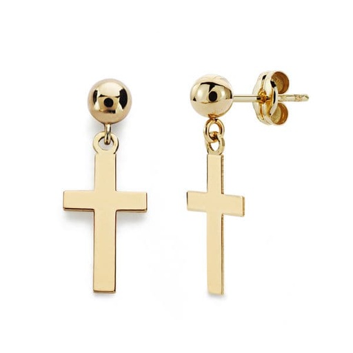 [P18640] 18K PENDIENTES CRUZ LISA Y BOLA 12X7 MM