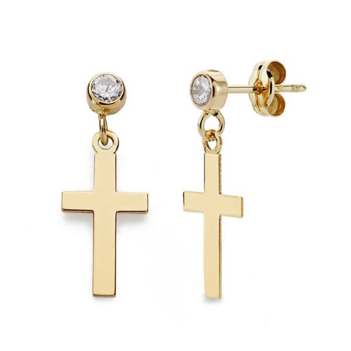 [P18641] 18K PENDIENTES CRUZ LISA CHATON. 12X7 MM