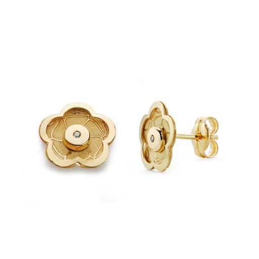 [P18652] 18K PENDIENTES ORO AMARILLO FLOR CIRCONITAS 8X8 MM