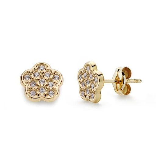 [P18656] 18K PENDIENTES ORO AMARILLO FLOR CIRCONITAS 7X7 MM
