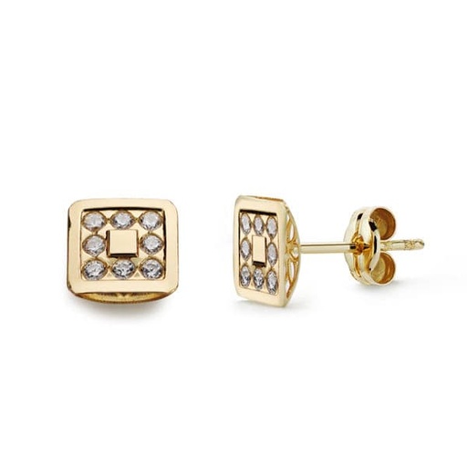 [P18659] 18K PENDIENTES ORO AMARILLO CUADRADOS CIRCONITAS 7X7 MM