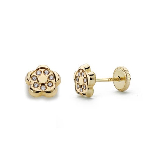 [P18662] 18K PENDIENTES ORO AMARILLO FLOR CIRCONITAS 6X6 MM