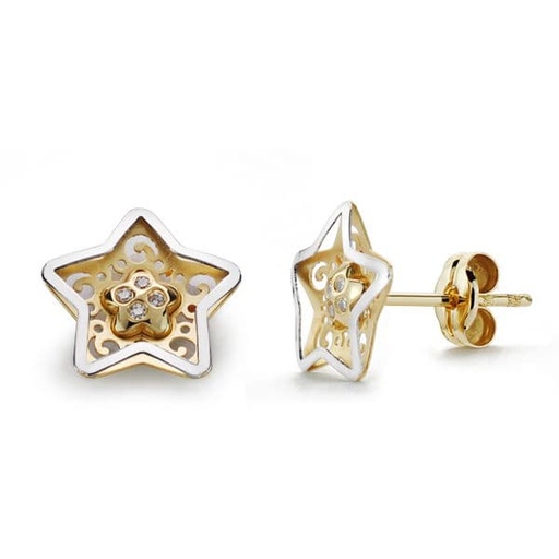 [P18667] 18K PENDIENTES ESTRELLA BICOLOR 9X9 MM