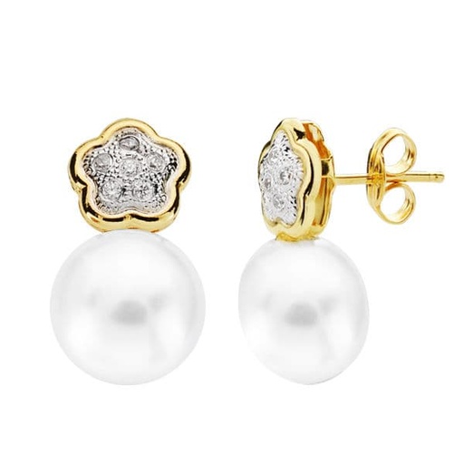 [P18695] 18K PENDIENTES CIRCONITAS PERLA 18X10 MM