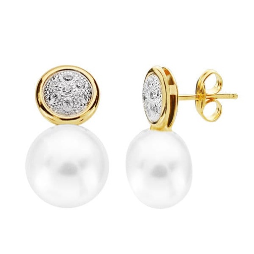 [P18697] 18K PENDIENTES CIRCONITAS PERLA 18X10 MM