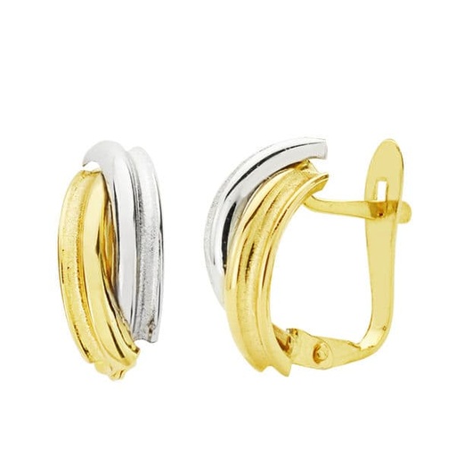 [P18701] 18K PENDIENTES ORO BICOLOR BANDAS 13X5 MM