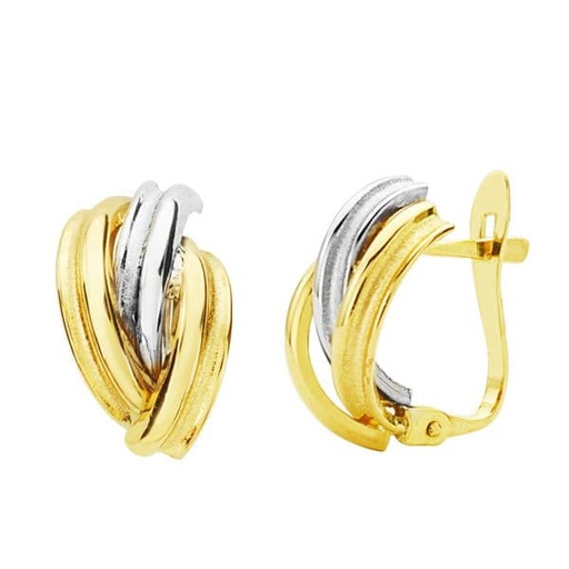 [P18702] 18K PENDIENTES ORO BICOLOR BANDAS 13X8 MM