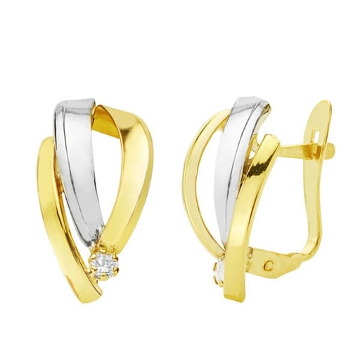 [P18706] 18K PENDIENTES ORO BICOLOR BANDAS 15X8 MM