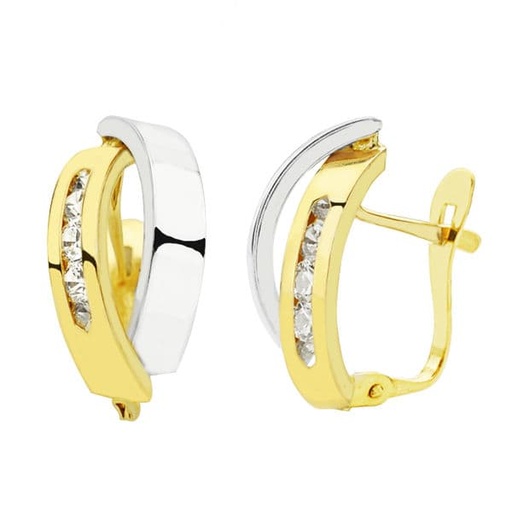 [P18711] 18K PENDIENTES ORO BICOLOR BANDAS 16X8 MM