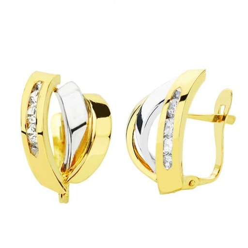 [P18712] 18K PENDIENTES ORO BICOLOR BANDAS 15X10 MM