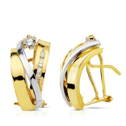 [P18718] 18K PENDIENTES ORO BICOLOR BANDAS 17X9 MM
