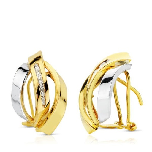 [P18719] 18K PENDIENTES ORO BICOLOR BANDAS 17X11 MM