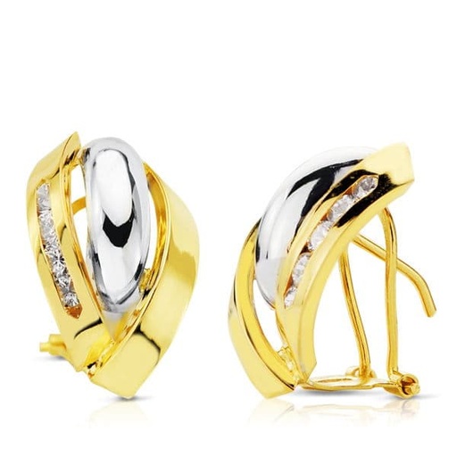 [P18720] 18K PENDIENTES ORO BICOLOR BANDAS 17X11 MM
