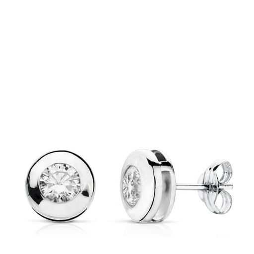 [P18728] 18K PENDIENTES ORO BLANCO CHATON 7 MM CIRCONITA