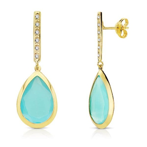 [P18732-AZ] 18K PENDIENTES PIEDRA AZUL 33X12 MM