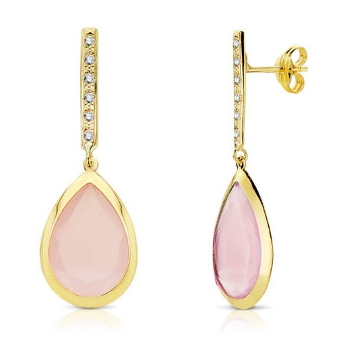 [P18732-RO] 18K PENDIENTES PIEDRA ROSA 33X12 MM