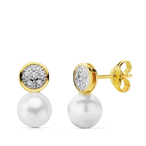 [P18734] 18K PENDIENTES COMUNION CIRCONITA PERLA 12X6 MM